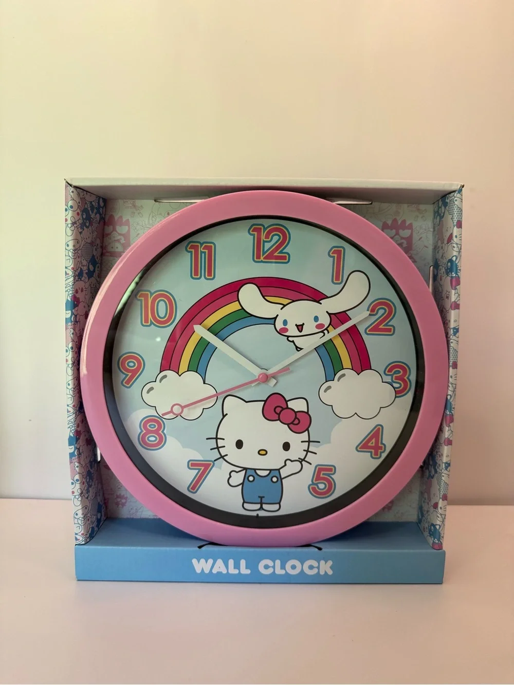 NIB Hello Kitty Pink Rainbow Character Wall Clock Cinnamoroll